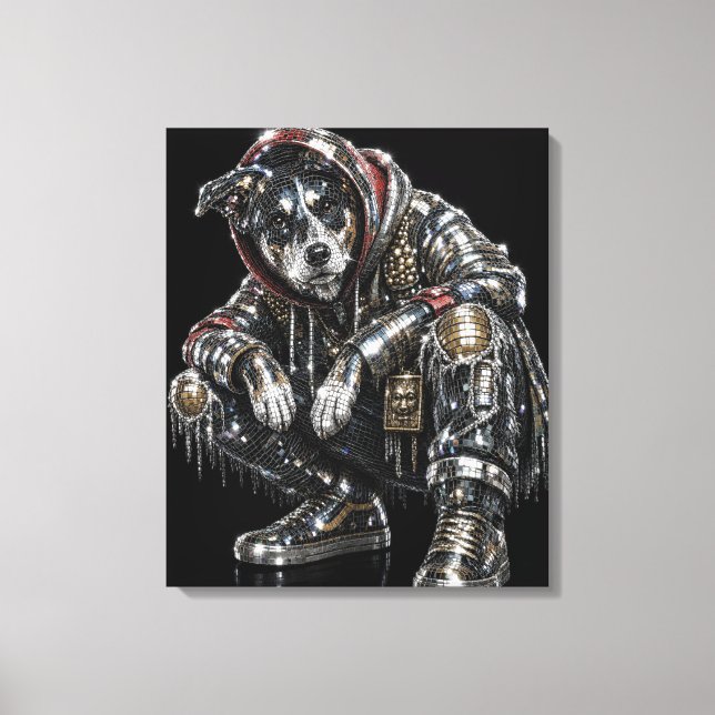 Disco Dog Canvas Väggkonst – Modern Mosaik Valp Ar (Framsida)