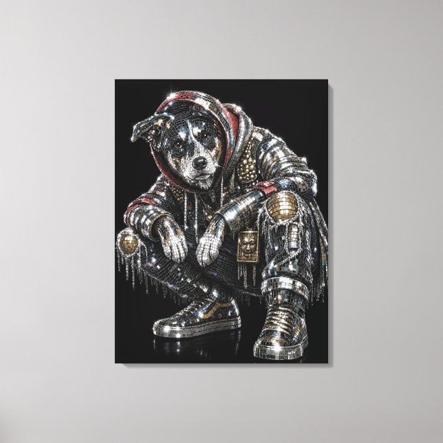 Disco Dog Canvas Väggkonst – Modern Mosaik Valp Ar (Framsida)