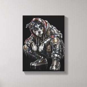 Disco Dog Canvas Väggkonst – Modern Mosaik Valp Ar
