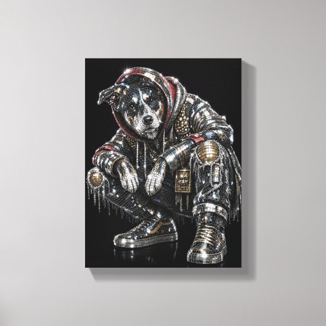 Disco Dog Canvas Väggkonst – Modern Mosaik Valp Ar (Framsida)