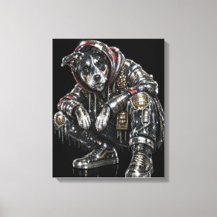 Disco Dog Canvas Väggkonst – Modern Mosaik Valp Ar