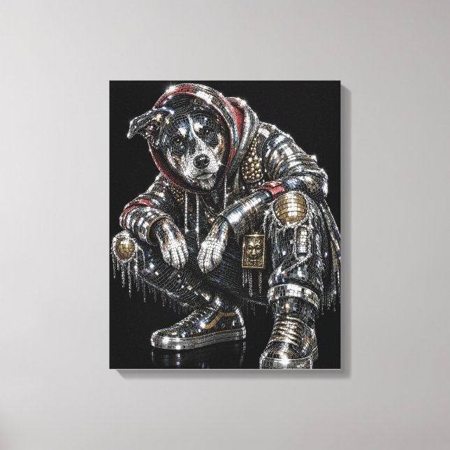 Disco Dog Canvas Väggkonst – Modern Mosaik Valp Ar (Framsida)