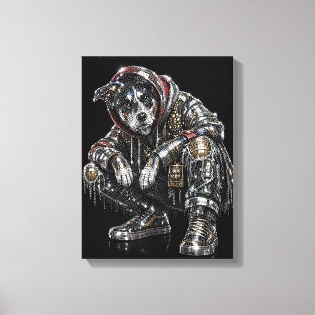 Disco Dog Canvas Väggkonst – Modern Mosaik Valp Ar (Framsida)