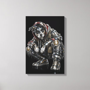 Disco Dog Canvas Väggkonst – Modern Mosaik Valp Ar
