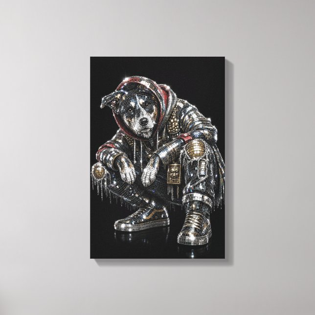 Disco Dog Canvas Väggkonst – Modern Mosaik Valp Ar (Framsida)