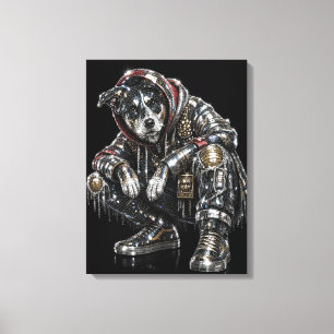 Disco Dog Canvas Väggkonst – Modern Mosaik Valp Ar