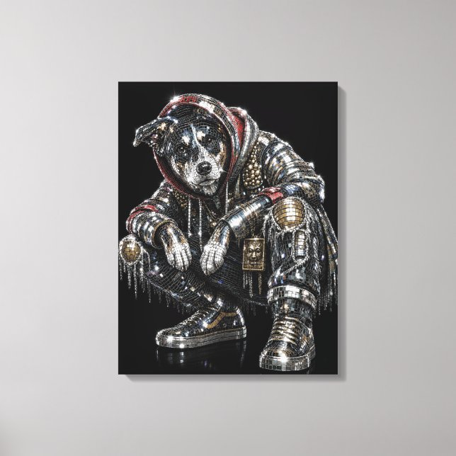 Disco Dog Canvas Väggkonst – Modern Mosaik Valp Ar (Framsida)