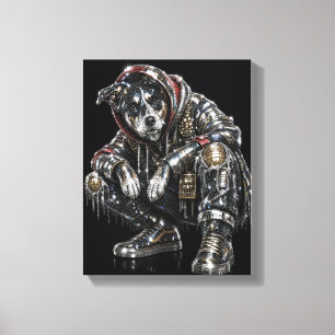 Disco Dog Canvas Väggkonst – Modern Mosaik Valp Ar