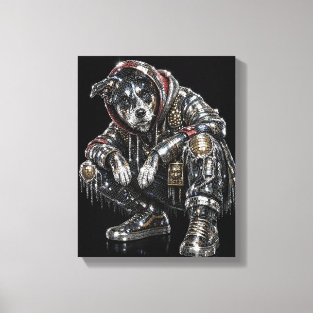 Disco Dog Canvas Väggkonst – Modern Mosaik Valp Ar (Framsida)