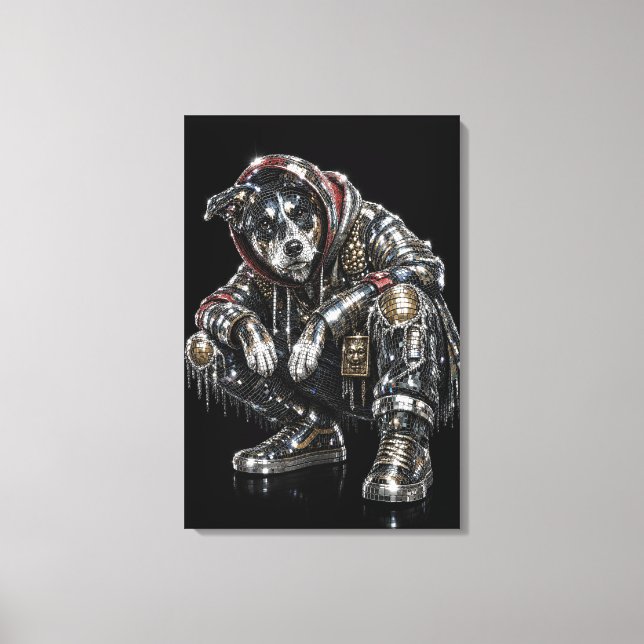 Disco Dog Canvas Väggkonst – Modern Mosaik Valp Ar (Framsida)