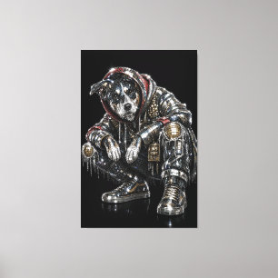 Disco Dog Canvas Väggkonst – Modern Mosaik Valp Ar