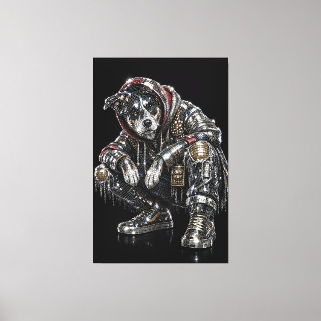 Disco Dog Canvas Väggkonst – Modern Mosaik Valp Ar (Framsida)