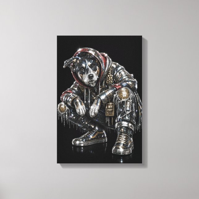 Disco Dog Canvas Väggkonst – Modern Mosaik Valp Ar (Framsida)