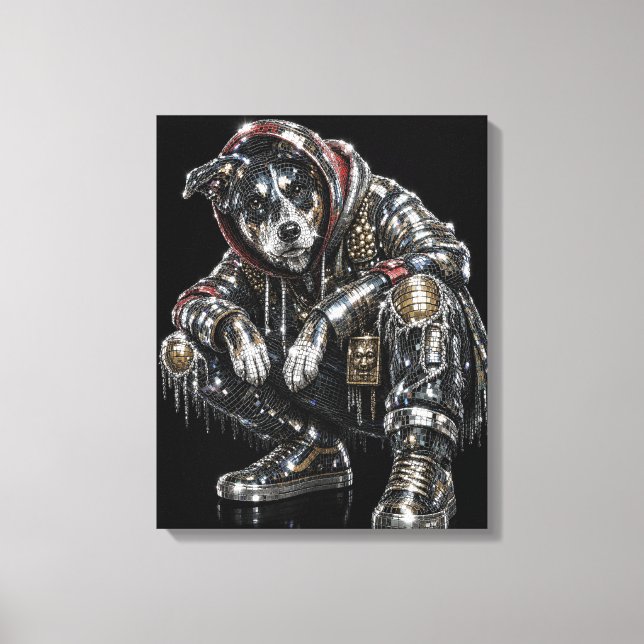 Disco Dog Canvas Väggkonst – Modern Mosaik Valp Ar (Framsida)