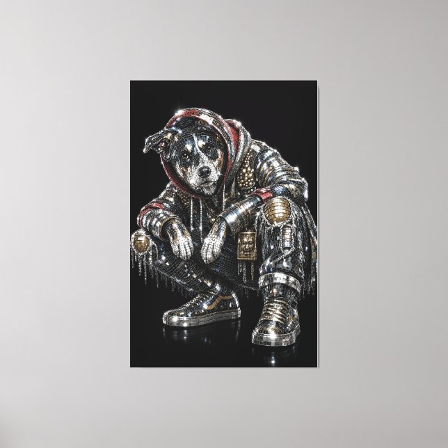 Disco Dog Canvas Väggkonst – Modern Mosaik Valp Ko (Framsida)