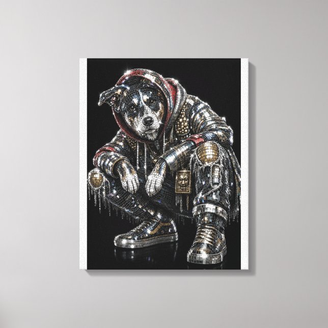 Disco Dog Canvas Väggkonst – Modern Mosaik Valp Ko (Framsida)