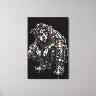Disco Dog Canvas Väggkonst – Modern Mosaik Valp Ko