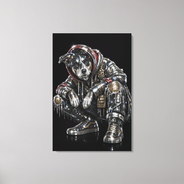 Disco Dog Canvas Väggkonst – Modern Mosaik Valp Ko (Framsida)