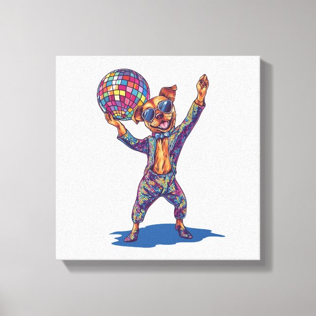Disco Dog Delight � Rolig 70-tals festhund Canvastryck (Framsida)