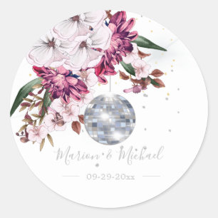 Disco Elegant Blommigt Bröllop Classic Runt Klistermärke