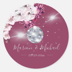 Disco Elegant Blommigt Bröllop Classic Runt Klistermärke
