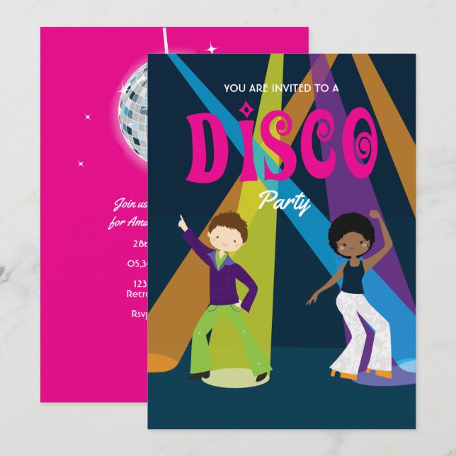 Disco Födelsedagsfest inbjudan (Fram/baksida)