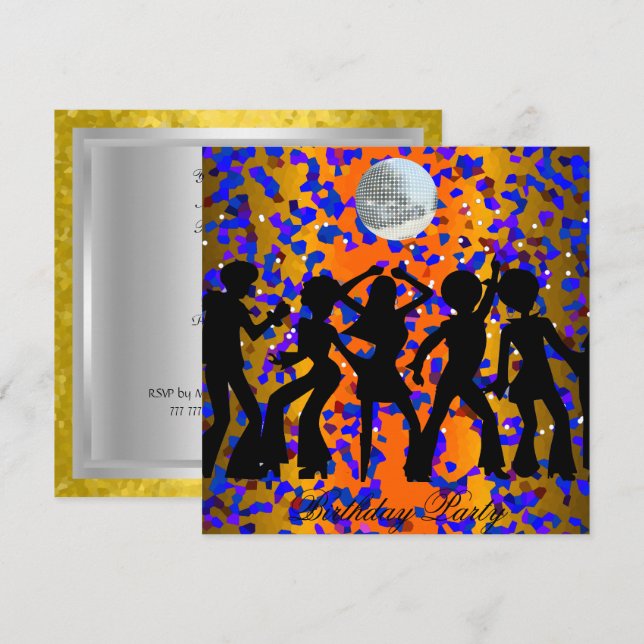 Disco födelsedagsfest inbjudan för dans (Fram/baksida)