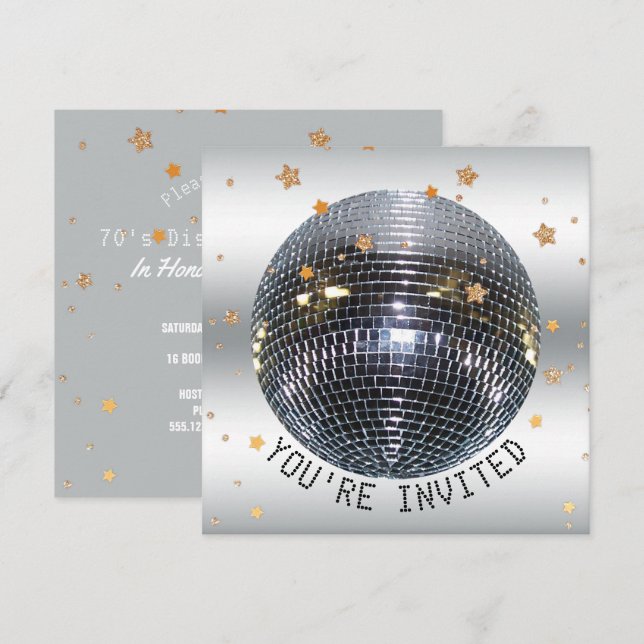 Disco Födelsedagsfest | Just Dance Disco Boll Part Inbjudningar (Fram/baksida)