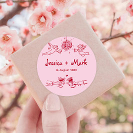 Disco Funky Handritat Bröllop Runt Klistermärke