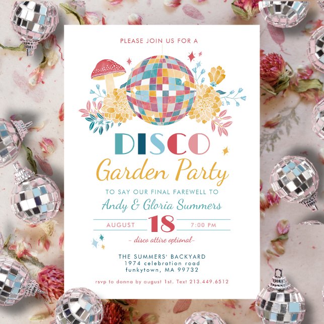 Disco Garden Party 70's Theme Going Away Party Inbjudningar (Skapare uppladdad)