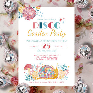 Disco Garden Party Cute Birthday Inbjudningar