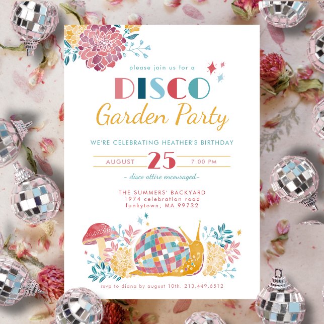 Disco Garden Party Cute Birthday Inbjudningar (Skapare uppladdad)