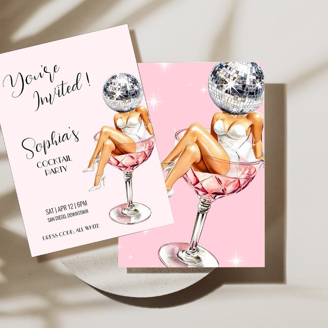 Disco Girl Cocktail Party Inbjudan (Disco Girl Cocktail Party Invite)