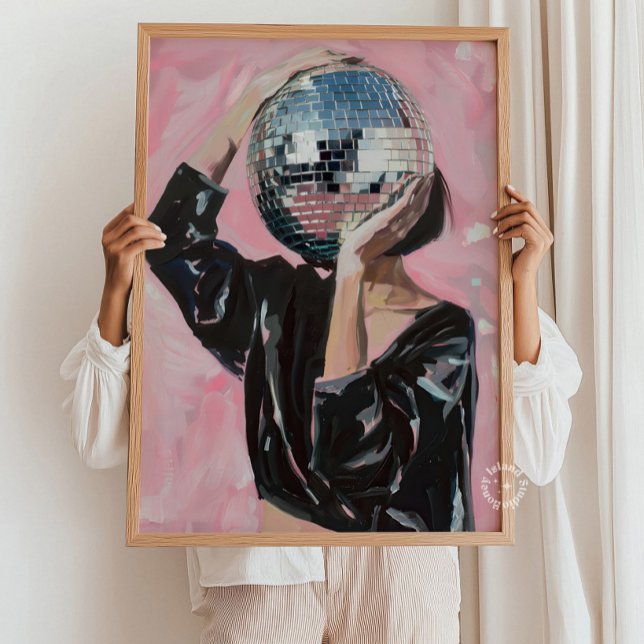 Disco Girl Målningstryck Poster (Disco Girl Painting Print – Retro Glam Wall Art, Trendy Disco Aesthetic Poster, Funky Feminine Decor)