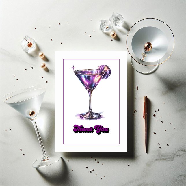 Disco Glam Retro Martini Galaxy Glas Design Tack Kort (Disco Glam Retro Martini Galaxy Glass Design Thank You Card)