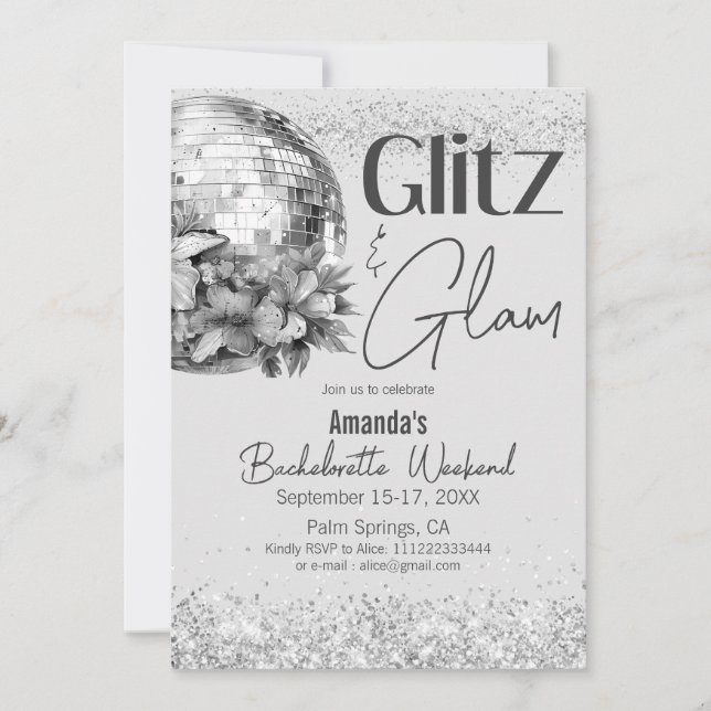 Disco Glitz och Glam Silver Bachelorette Party Inbjudningar (Framsida)