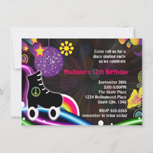 Disco Glow Roller Rullskridsko Skate Party Inbjuda Inbjudningar