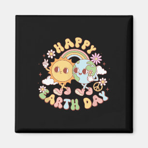 Disco Groovy Lycklig Earth Day Peace Sol and Earth Magnet