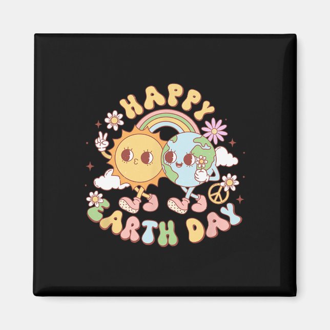 Disco Groovy Lycklig Earth Day Peace Sol and Earth Magnet (Framsidan)