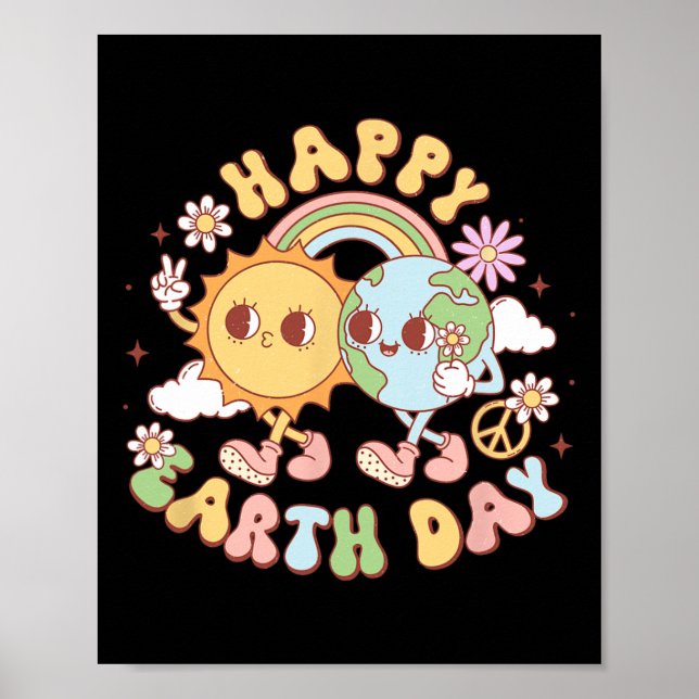 Disco Groovy Lycklig Earth Day Peace Sol and Earth Poster (Framsidan)