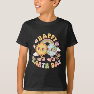 Disco Groovy Lycklig Earth Day Peace Sol and Earth T Shirt