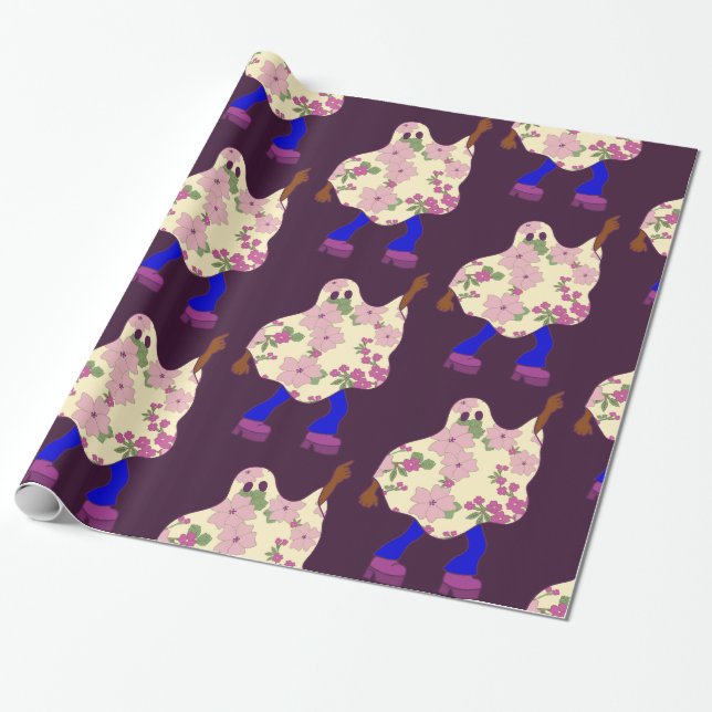 disco halloween african blommigt spöke presentpapper (Utrullad)