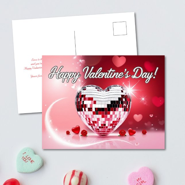 Disco Heart Valentine Day Card Helg Vykort (Disco Heart Valentine's Day Card)