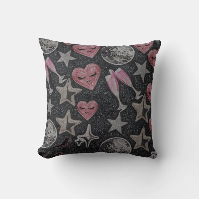 Disco Hearts Accent Pillow – Stylish Glam Home Dec Kudde (Framsida)