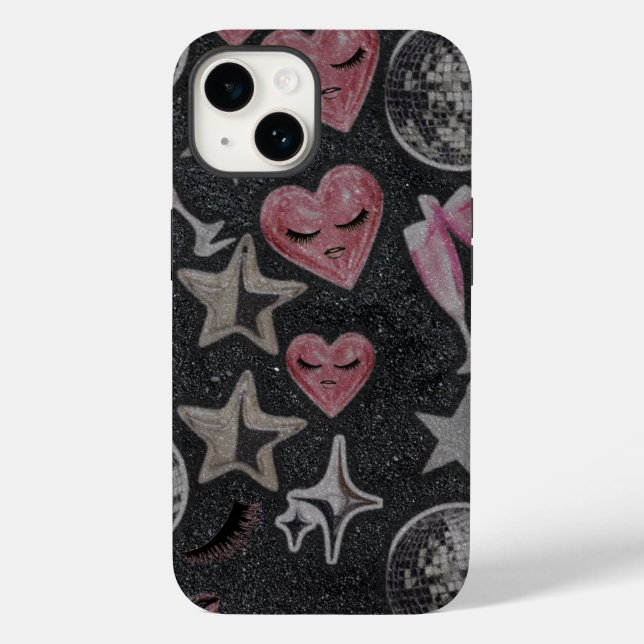 Disco Hearts Protective Phone Case – Chic Glam Sty (Baksida)