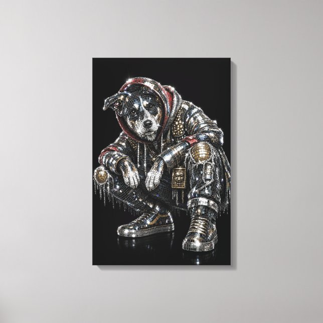Disco Hund Canvas Väggkonst – Modern Mosaik Valp A (Framsida)