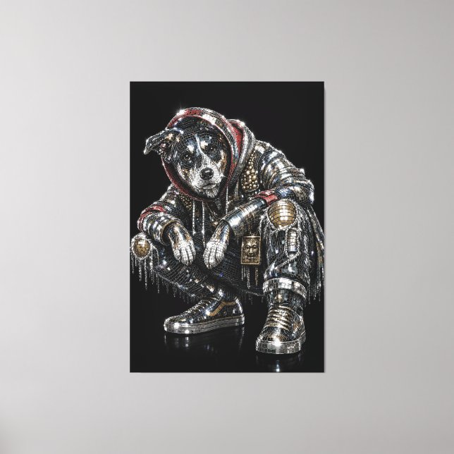 Disco Hund Canvas Väggkonst – Modern Mosaik Valp A (Framsida)