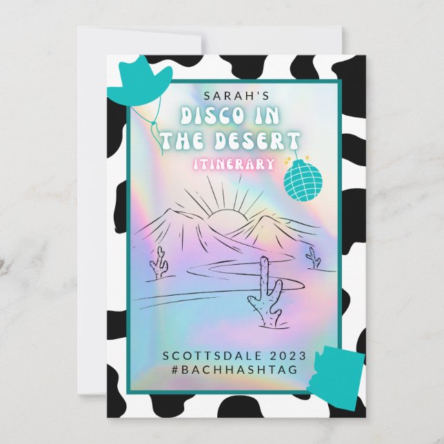 "Disco i öknen" Scottsdale Avskedsfest Itinerary Inbjudningar (Framsida)