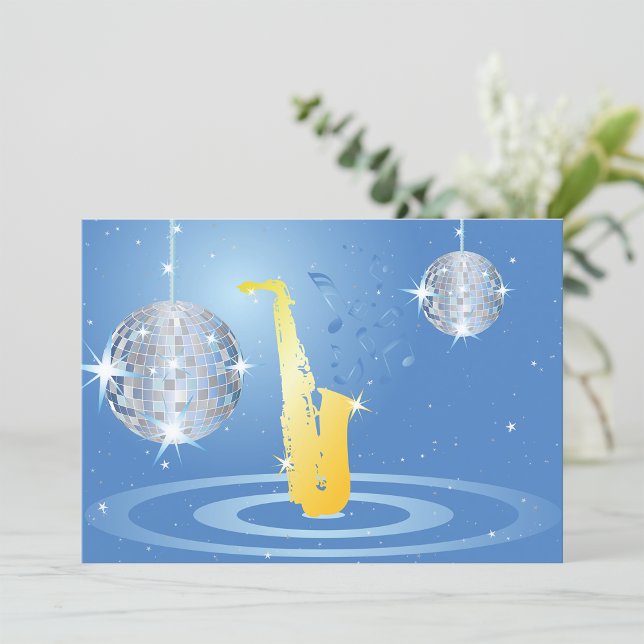 Disco Jazz Saxophone Sparkling Spegel Bollar Inbjudningar (Skapare uppladdad)