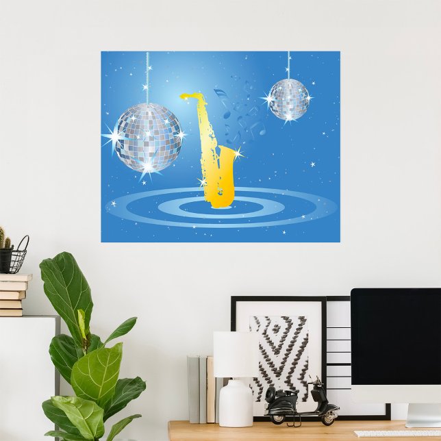 Disco Jazz Saxophone Sparkling Spegel Bollar Poster (Skapare uppladdad)
